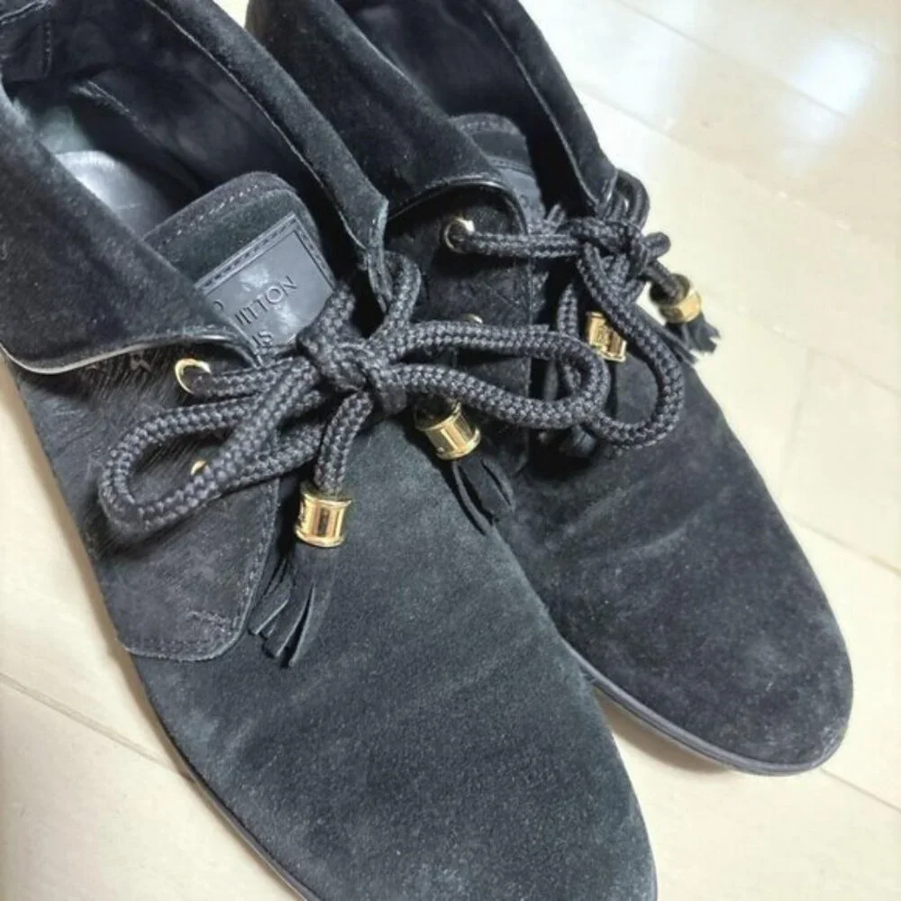 LOUIS VUITTON Boots Heel Monogram Suede Black EU36.5 RARE! - Picture 3 of 16